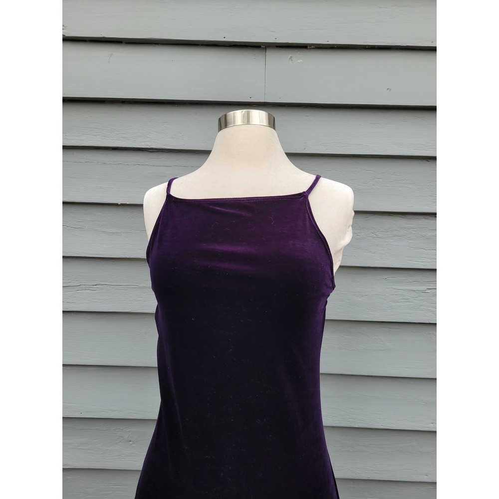 Status Collection Maxi Dress Purple Velvet Glitter Floral Slit Vintage Small - Picture 3 of 9
